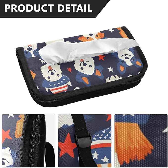 Car Visor Tissue Holder Mask Holder for Car, Car Tissue Box Sun Visor Napkin Holder Car Visor Accessories Adjustable Straps Reusable Durable Easy to Install July 4th Cute Dogs Blue
