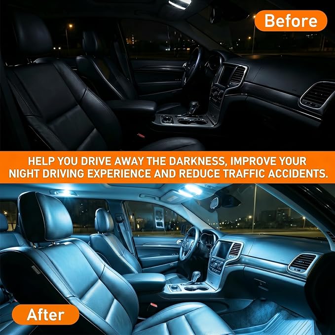 24PCS Car LED Interior Light Kit, T10 31mm 41mm LED Dome Light Bulb Set Replacement for Map License Plate Door Side Marker Cornering and Trunk Interior Lighting, Fits Most Cars(Ice Blue)