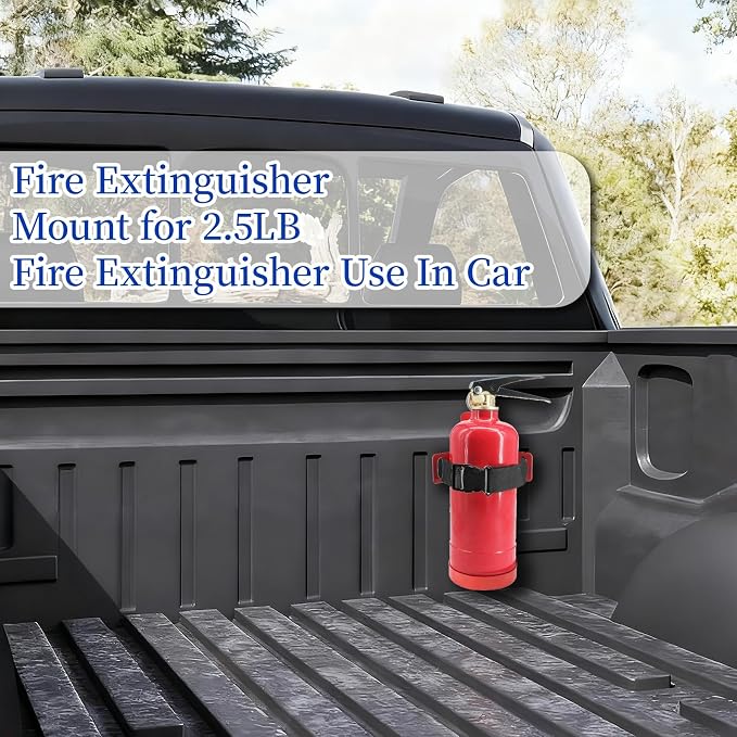2.5LB Small Fire Extinguisher Mount with Quick Release Strap | Heavy-Duty Metal Mounting Bracket,Adjustable Straps,Rust-Proof Design,Quick Installation,for Garage,Workshop,Utility Room