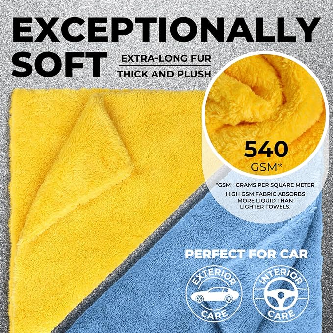 Super Soft Microfiber Towels for Cars - Edgeless - 6pk (12”x12”) - Premium Scratch-Free Towel - Great for Drying, Detailing, Polishing, Buffing - Ultra Absorbent Microfiber Cleaning Cloths for Car