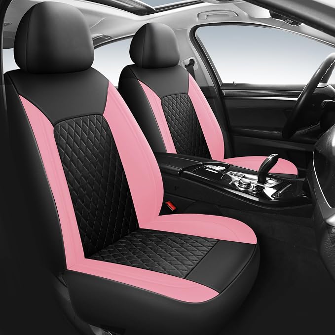 HChengkikz Faux Leather Front Car Seat Covers, 2 Pack Seat Protectors | Easy to Install Auto Interior Accessories Universal Fit for Sedans, SUVs, Trucks, Vans