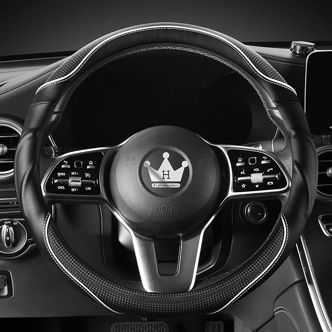 HighnessHwoo 3D Car Steering Wheel Cover Comfort Grip Massage Sporty Anti-Slip Carbon Fiber Faux Leather for F150, Trucks, Jeep, Van, Car Handle Covers for All Seasons, 15.2-16in, White