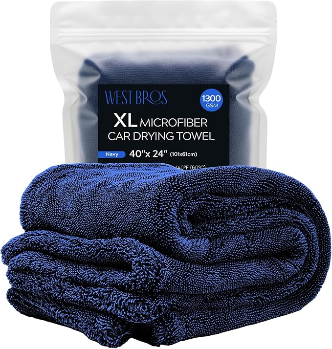Premium XL Car Drying Towel 40"x24" - 1300 GSM Car Towel, 4-Pack (Navy) | Extra Large Professional Drying Towels Car Detailing, Double Twisted Loop Super Absorbent Microfiber Drying Towels for Cars