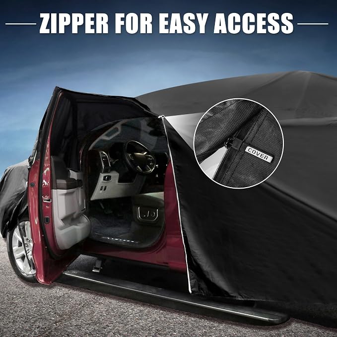 X AUTOHAUX Car Cover for Dodge for Ram Crew Cab 210D-PU Outdoor Full Car Cover All Weather with Door Zipper for Waterproof Windproof Sun Rain Snow Protection