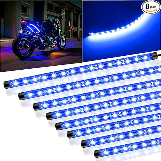 8 Pcs Car Led Light Strip IP67 Waterproof 11" Flexible Led Lights Underglow 12V for Car Motorcycle Boat Golf Cart Interior Exterior Decoration - Blue