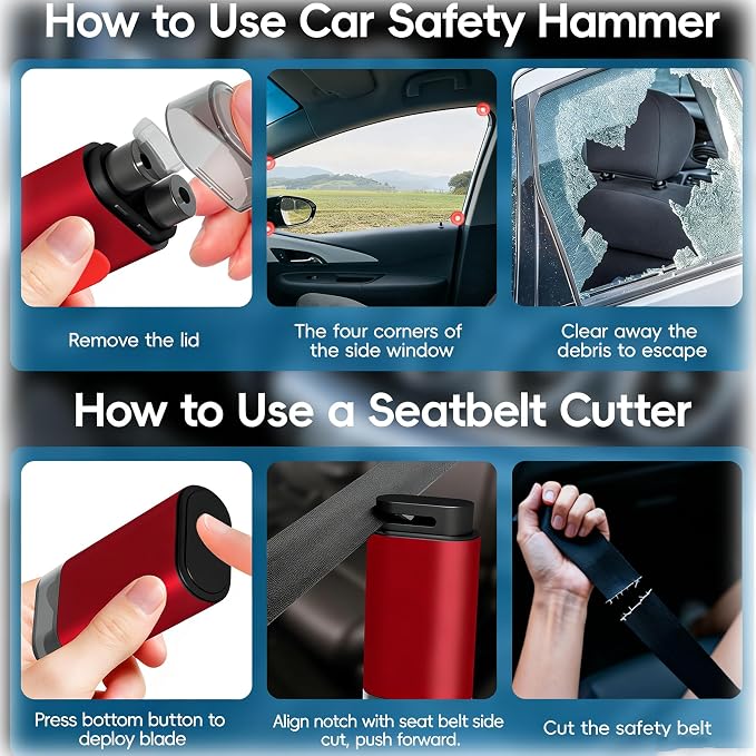 Spring Loaded Car Window Breaker & Seatbelt Cutter, 2-in-1 Emergency Escape Tool, Auto Glass Breaker Safety Hammer for Sinking Cars, Flood Rescue, Locked Doors, New Cars & Family Travel 2PCS