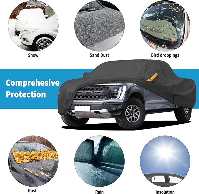 Heavy Duty Truck Cover Waterproof All Weather. Pickup Truck Cover for Nissan Frontier, Ford F100 Ranger, Chevy C10 S10 etc, Regular Cab Short Box. Length: Up to 210 inches.
