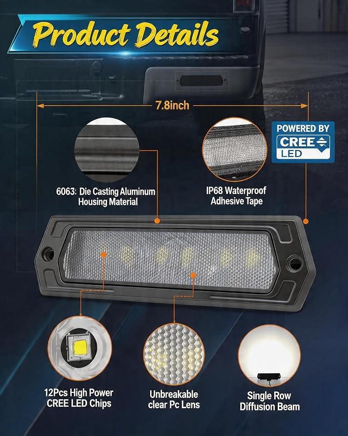 7 Inch Flush Mount LED Pods Bumper Lights 2PCS 120W Off Road Reverse Light | 12000LM Diffusion Beam Driving Backup Lights IP68 Waterproof + DT Harness Kit Flush LED Work Light for Truck SUV ATV UTV 4x4