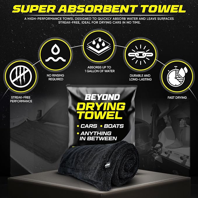 Beyond Drying Towel - Super Absorbent Large Premium Microfiber Detailing Towel for Cars and Boats - 3-Pack