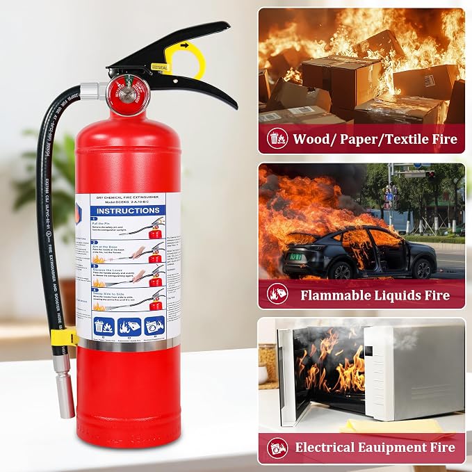 2-Pack ABC Dry Chemical Fire Extinguishers, 5 lb 2A:10B:C Rating for Home, Business, Boat, Truck, Quick Release Handle, Ideal for Electrical & Grease Fires, Car Dry Powder Fire Extinguisher