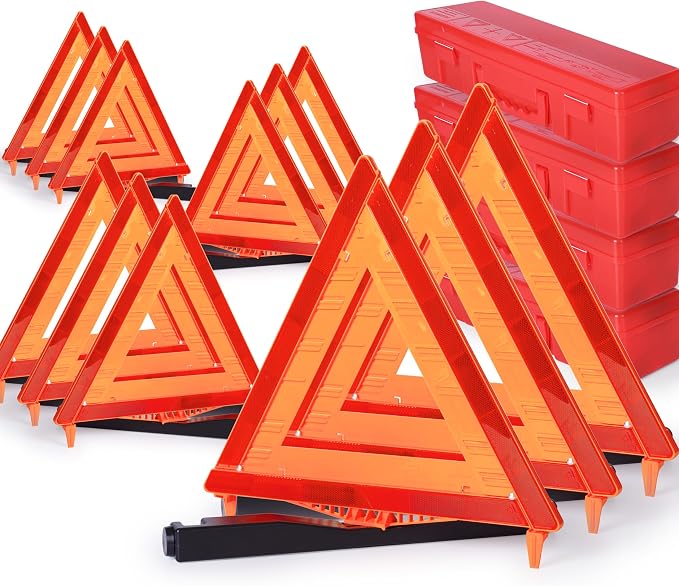 SAFEMATE 12 Pack Warning Triangle DOT Approved, Foldable Emergency Safety Reflective Triangles for Roadside Vehicles Breakdown with Carrying Case