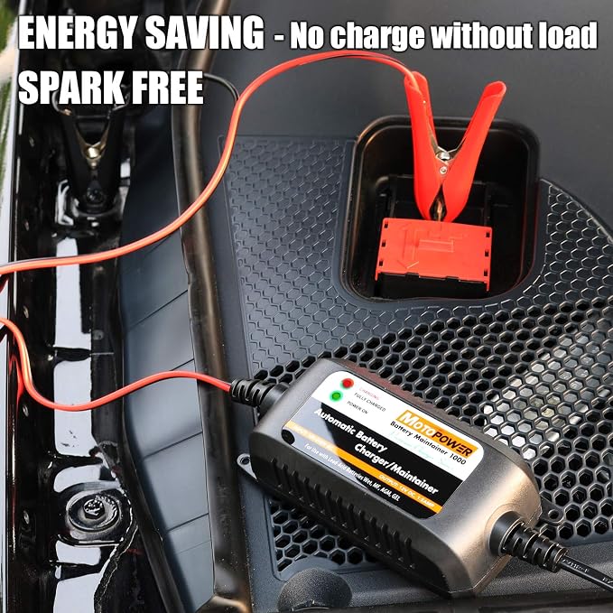 MOTOPOWER MP00206A 12V 1.5Amp Automatic Battery Charger, Battery Maintainer for Cars, Motorcycles, ATVs, RVs, Powersports, Boat and More