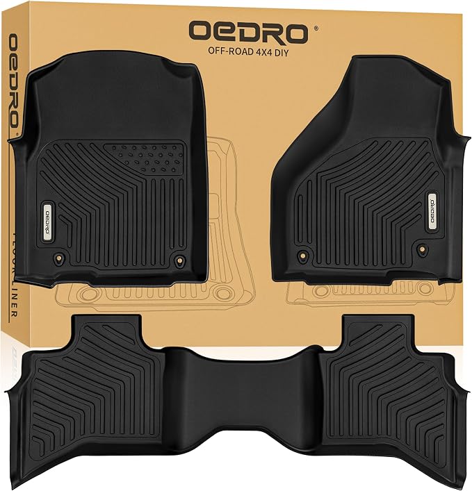 OEDRO Upgraded Custom Floor Mats Fit for 2013-2018 Dodge Ram 1500 Quad Cab, 2019-2024 Dodge Ram 1500 Classic Quad Cab (NOT for New Body), All Weather Front & 2nd Seat Floor Liners