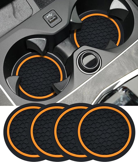 4PCS Car Coasters, Car Accessories Interior, 2.75 Inch Non-Slip Cup Holder Coasters, Black&Orange