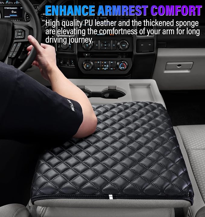 Sinvanho Thickened Center Console Armrest Cover for 2015-2025 Ford F150 Accessories, PU Leather Middle Console Protective Cover, Arm Rest Box Lid Cushion, Fits Only 40/20/40 Jump Seat Console