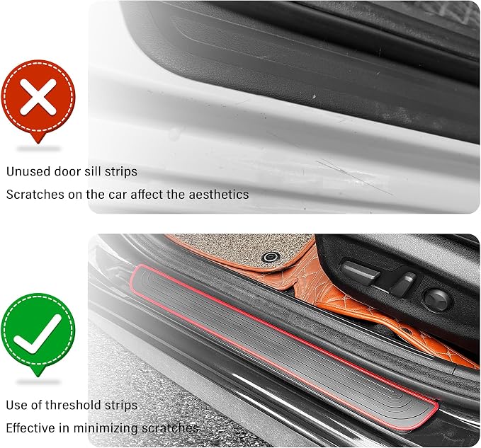 4PCS Car Door Sill Protector,Anti-Scratch & Waterproof Car Door Sills Scratch Protection,Universal Car Exterior Accessories Automotive Door Entry Guard for Car,Truck,SUV (Black Red, Width 1.96")
