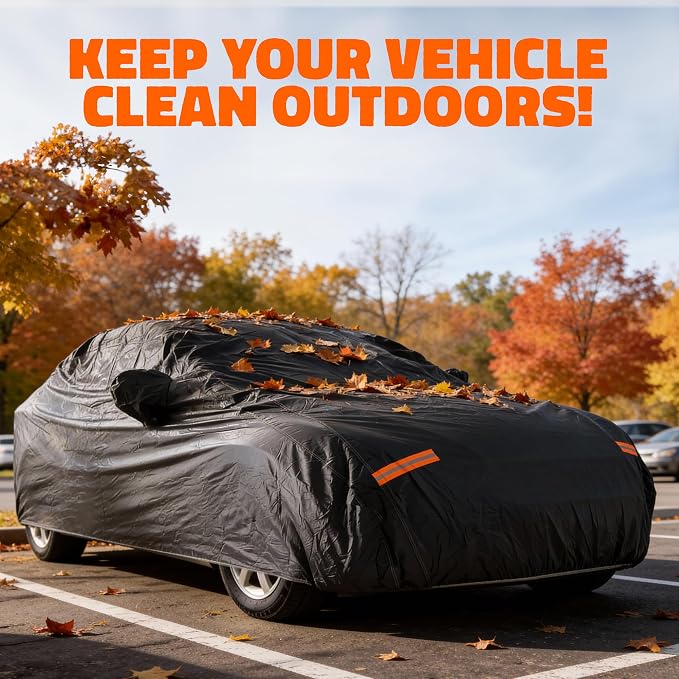 Mockins 190"x75"x47" Midsize Sedan Car Cover Waterproof All Weather Fit | Dual-Layer 250G PVC + Cotton Indoor & Outdoor Car Covers for Automobiles | Heavy Duty Full Exterior Covers with Strap & Bag