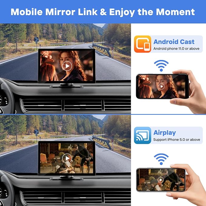 9" Wireless Apple Carplay Screen for Car with OTA Update, Backup Camera | Touchscreen Apple Carplay & Android Auto with Voice Control/GPS Navigation/Mirror Link/Bluetooth 5.0/AUX/FM