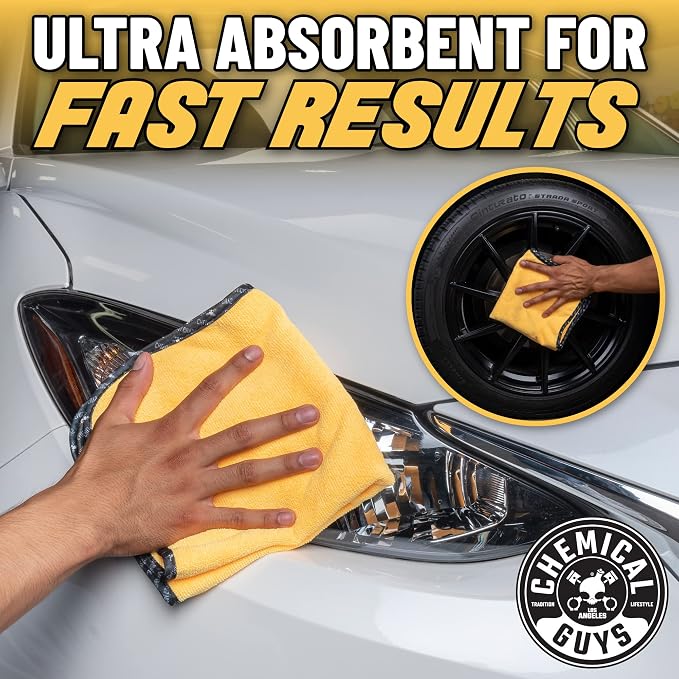 Chemical Guys Automotive Microfiber Drying Chamois Gold 3 Pack Extra Absorbent Car Drying Cloths for Streak Free Paint Glass and Smooth Exterior Surfaces 24 x 16 Inches