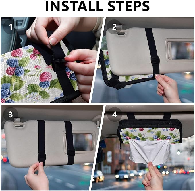 Mulberry Blueberry Raspberry White Car Tissue Holder Durable Napkin Holder Hanging Tissue Holders Case Car Tissues Bag for Sun Visor Seat Back Universal Auto