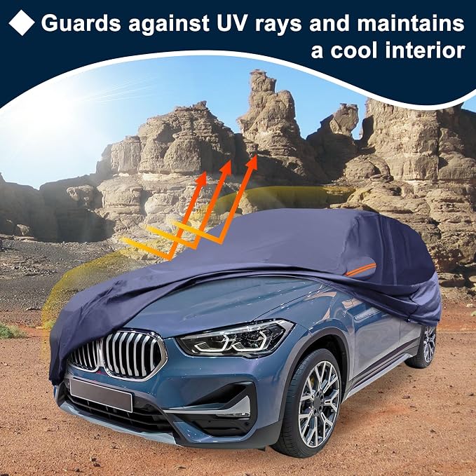 Navy Blue Heavy Duty Waterproof Car Cover for SUV 173"-179" - All-Weather UV Protected Outdoor Full Exterior Cover with Sun/Snow/Rain Resistance