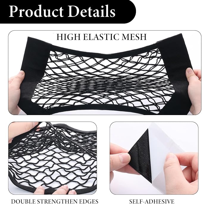 2pcs Universal Mesh Cargo Net Car Storage Net Bag Elastic Adhesive Pocket Net String Pouch Bag for Car Trunk Storage Home Storage Organizers