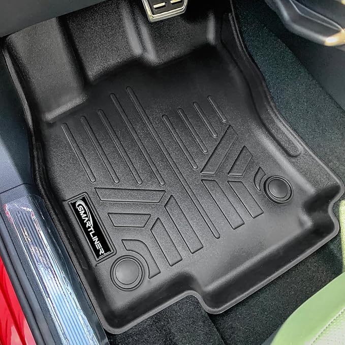 SMARTLINER Custom Fit Floor Liners - Fits 2022-2024 Volkswagen Golf R & Golf GTI - 1st & 2nd Row Liner Set - All Weather Floor Liners - Black