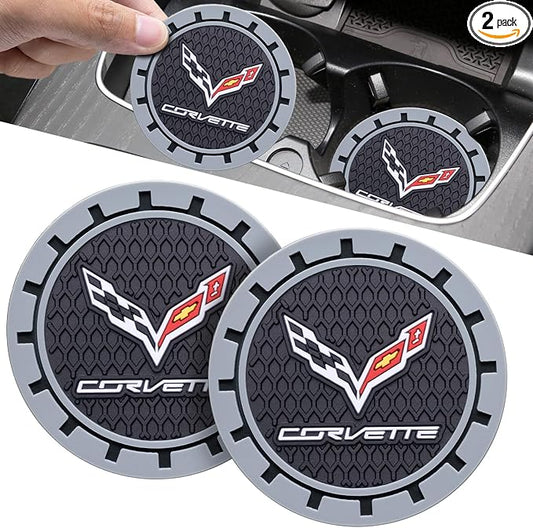 Car Cup Coaster, 2PCS Universal Non-Slip Cup Holders, Compatible with Corvette Series Car Cup Holder Coasters，Car Drink Coaster Holder Accessory, Black