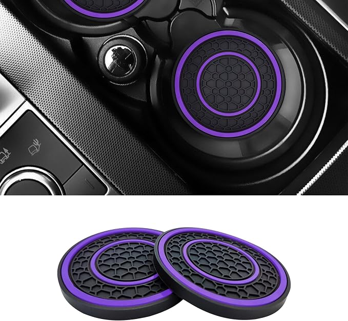 2 PCS Car Cup Holder Coaster,Car Coasters Cup Mats,2.75 Inch Universal Car Cup Coasters,Non-Slip Anti Dust Mats Cup Holder Insert Coaster, Suitable for Most Car Interior (Purple)