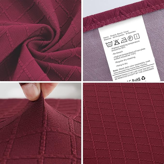 Fuloon Waterproof Dining Bench Cover, Removable Slipcover Washable Seat Protector for Living Room, Bedroom, Kitchen - Burgundy Dark Red