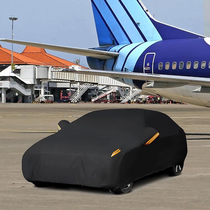 MORNYRAY Waterproof Car Cover All Weather Snowproof UV Protection Windproof Outdoor Full car Cover, Universal Fit for Sedan (Fit Sedan Length 194-206 inch, All Black)