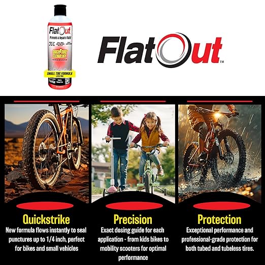 QuickStrike Tire Sealant - Small Tire/Bicycle Formula - NEW Formula - Prevents Flat Tires - Seals Leaks - Contains Kevlar - Tubeless Tire Sealant - 32 Ounce Bottle