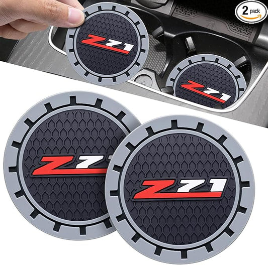 Car Cup Coaster, 2PCS Universal Non-Slip Cup Holders, Compatible with Chevy Z71 Colorado Silverado Series Car Cup Holder Coasters，Car Drink Coaster Holder Accessory, Black