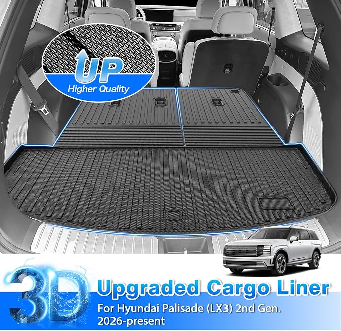 Palisade Floor Mats - Car Mats for Hyundai Palisade 7/8 Seats 2026 (Only Fit Gas), All Weather Full Set Cargo Liner with Backrest Mat for Palisade Accessories, Heavy Duty Waterproof, Black