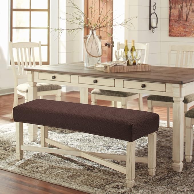 Fuloon Waterproof Dining Bench Cover, Removable Bench Slipcover Washable Bench Seat Protector Cover for Living Room, Bedroom, Kitchen (Chocolate)