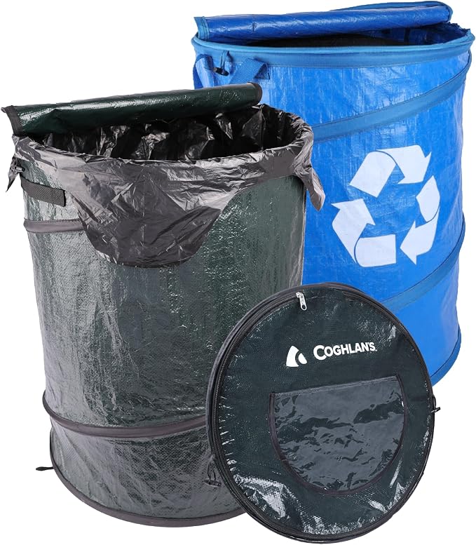 Coghlan's Pop-Up Lightweight Trash & Recycle Can – Collapsible Dual-Purpose Bin for Camping, RV, and Travel – Durable, Compact, and Easy to Store – 29.5 Gallon