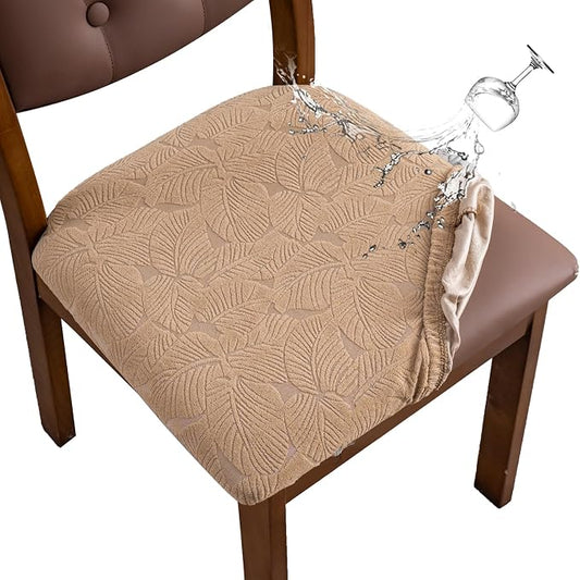 Waterproof Seat Cover for Chairs Dining Room Chair Seat Covers Washable Kitchen Chair Seat Slipcovers Protector (Khaki, 6 PCS)