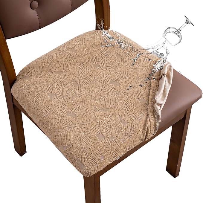 Waterproof Seat Cover for Dining Room Chair Seat Covers Washable Kitchen Chair Seat Slipcovers Protector (Khaki, 2 PCS)