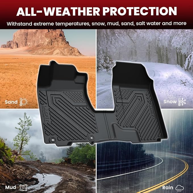 LASFIT Full Set Floor Mats for Honda CR-V 2007-2011 EX LX SE, All Weather Custom Fit Anti-Slip Odorless TPE Floor Liner,1st & 2nd Row & Seatback Mat & Trunk Liner, Black (Not for EX-L)