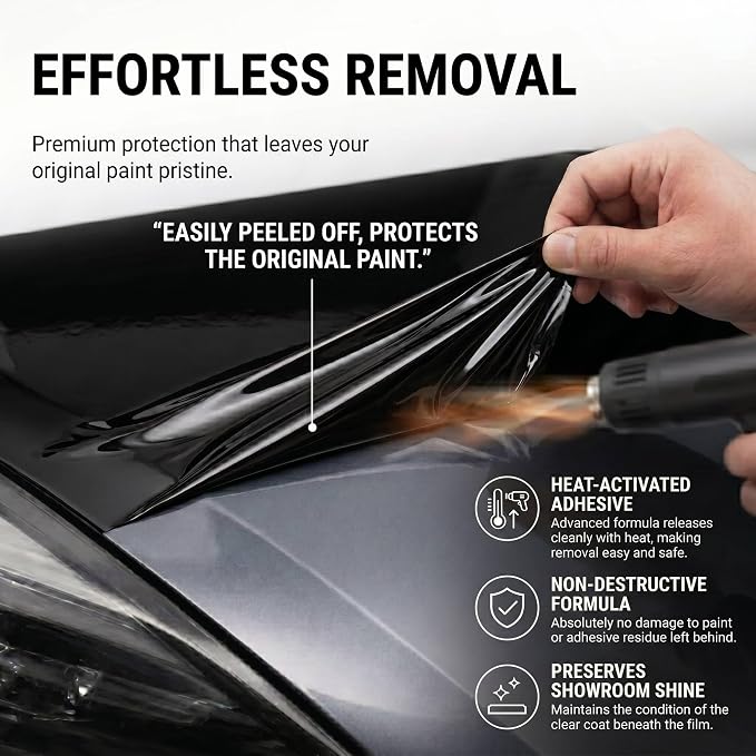 Piano Black PPF Paint Protection Film 50FT x 5FT Roll with PET Liner, Ultra Gloss Finish, Bubble-Free & Repositionable Adhesive, UV Protection for Cars, SUVs, Trucks (Ultra Gloss Black PPF)