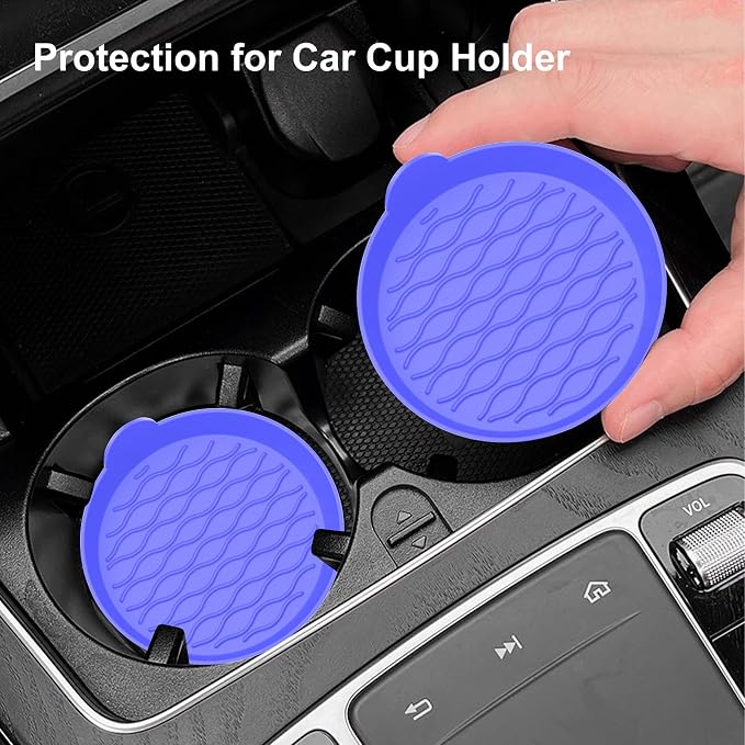 4PCS Car Cup Holder Coasters, Universal Silicone Non-Slip Insert Cup Coasters, Soft Wave Pattern Cup Holders, Car Interior Accessories for SUV, Truck, RV (Blue)
