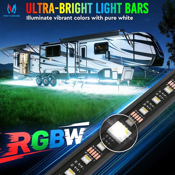 MICTUNING N8 RGBW Aluminum LED Car Underglow Light Kit, Two LED Strip 24 Inch, Can be Expanded