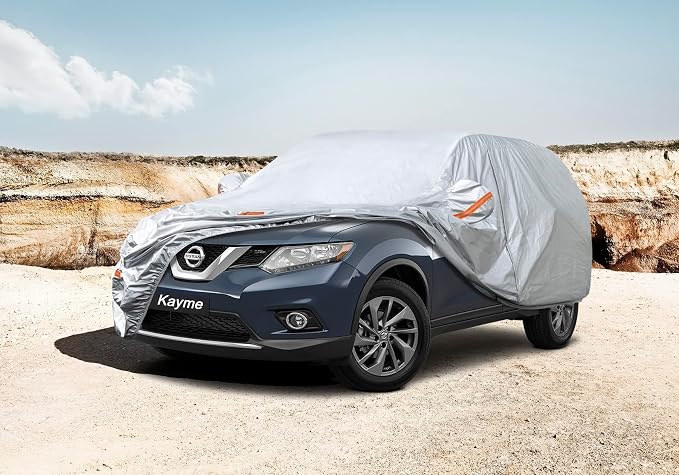 Kayme SUV Car Cover Waterproof All Weather (182 to 190 Inch) | Protects cars from outdoor UV exposure, blocks blowing dust and wind, breathable lightweight material, easy storage