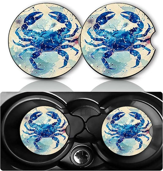 2PCS Dream Giant Crab Car Cup Holder Coasters General Anti-Slip Rubber Mat | Giant Crab Auto Accessories Interior Decor, 2.75" Car Coasters for Cup Holders with Finger Slot, Gifts for Women Men