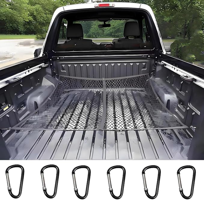 BAILALIBO Cargo Net with Metal Hooks, 48x48 in | Elastic stretchable mesh, adjustable for Pickup/SUV/truck, universal fit, trunk storage, heavy-duty car exterior accessory