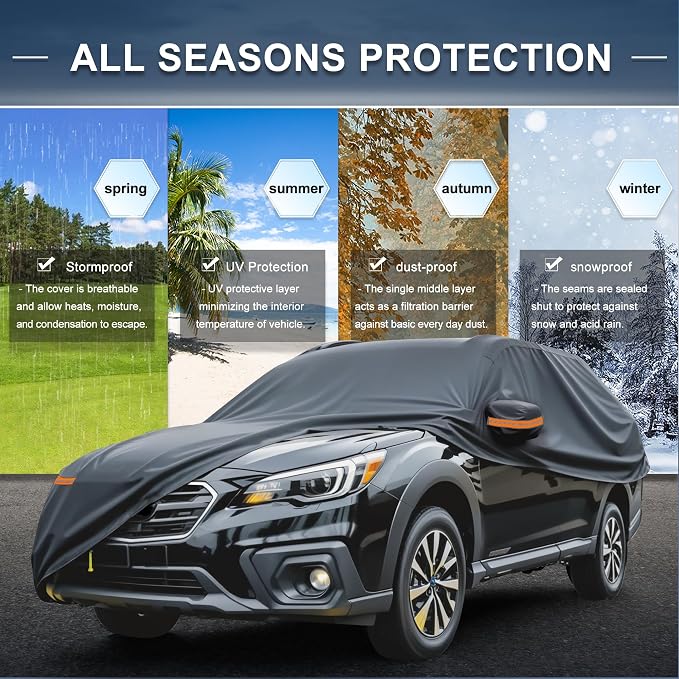 X AUTOHAUX Car Cover for Subaru Outback 210D-PU Outdoor Full Car Cover All Weather with Door Zipper for Waterproof Windproof Sun Rain Snow Protection