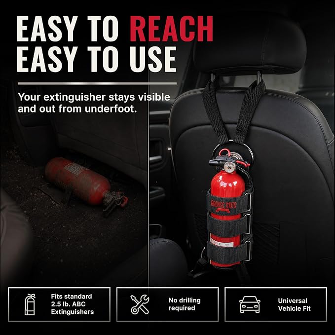 Badass Moto Car Fire Extinguisher Mount - Automotive Fire Extinguisher Mount for Vehicle Car Seat Headrest - Tool Free Seat Back Strap Install. Safety Kit Accessories for Jeep, Truck & SUV - 16 Pack