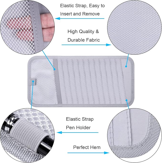 Car CD Case Holder, Wisdompro Vehicle Sun Visor Organizer for Cars with 12 DVD Storage Sleeves, 1 Mesh Pocket, 1 Pen Holder and Elastic Strap, Gray