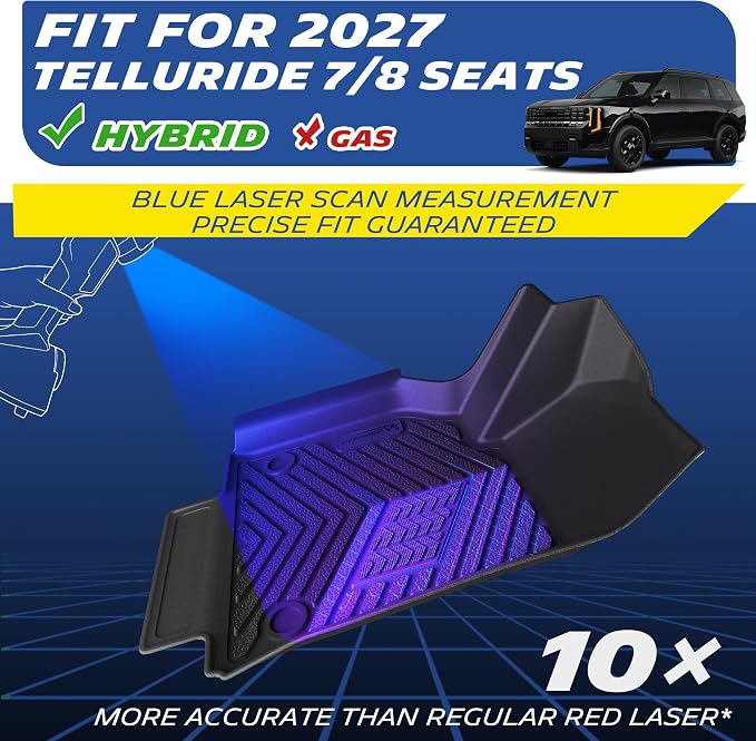 Michelin Vehicle Mats, All-Weather TPE Custom Fit Liner for 2027 Kia Telluride Hybrid 7 & 8 Seats (7 Piece), Premier