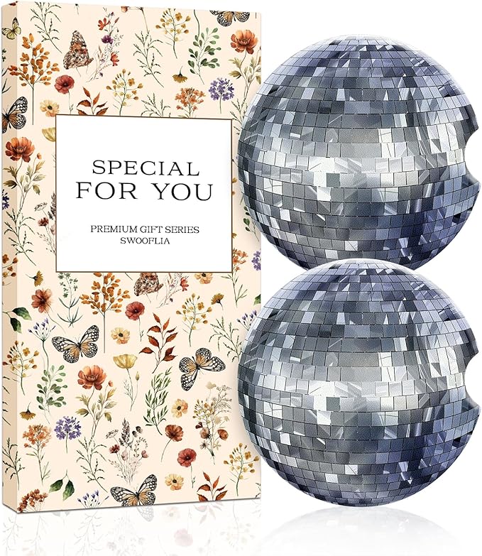 Swooflia 2 Pack Absorbent Ceramic Car Coasters for Women - 2.55 Inch Disco Ball Silver Car Cup Holder Coasters with Cork Base, Funny Car Accessories, New Driver Gifts